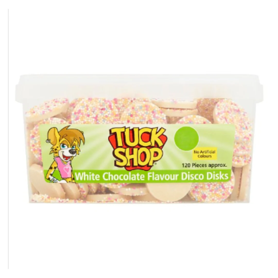 Tuck Shop White Chocolate Flavour Disco Disks 720g x Case of 1