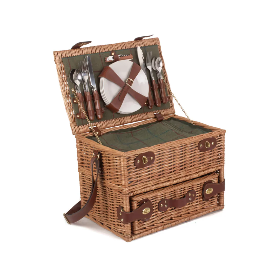 4 Person Green Tweed Drawer Hamper
