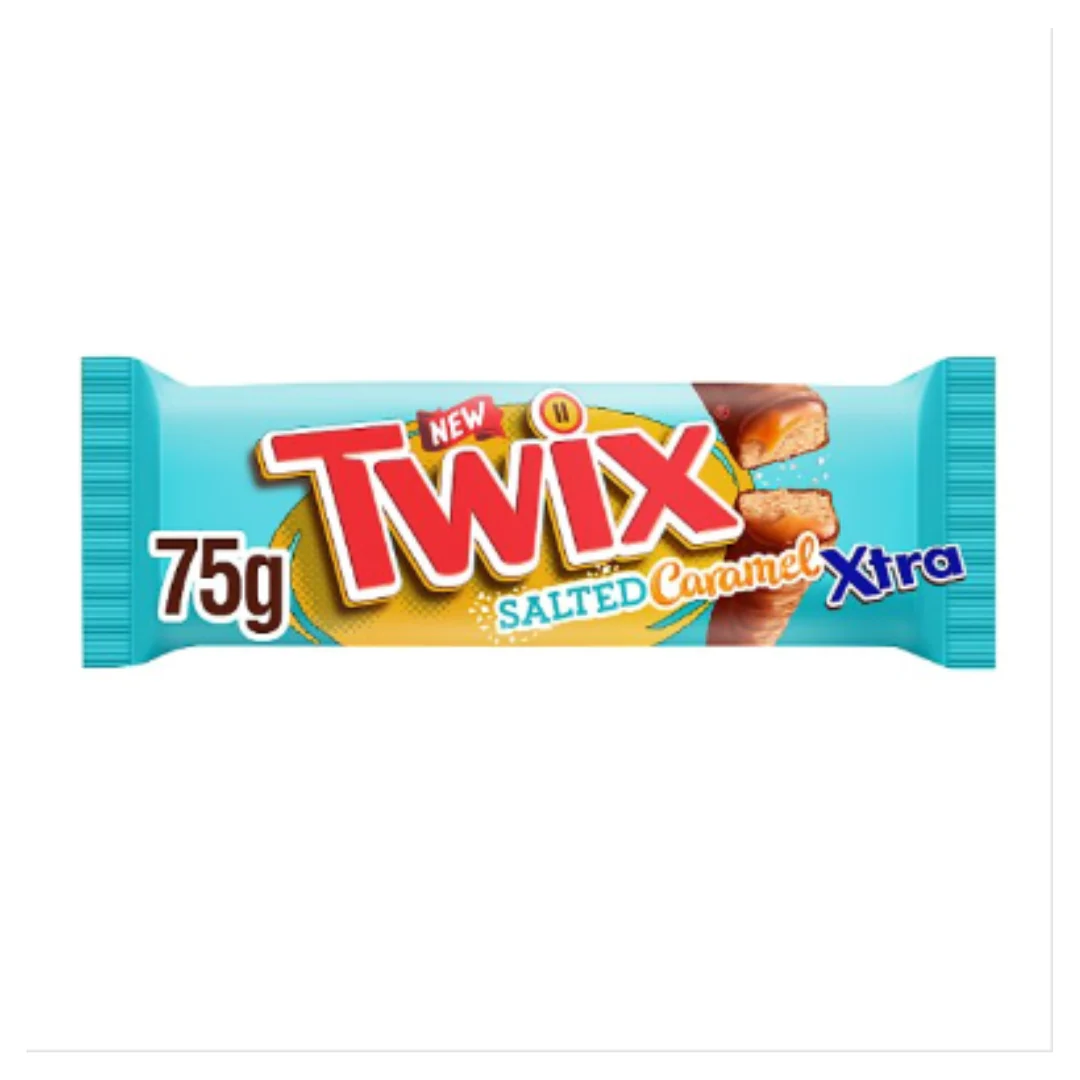 Twix Xtra Salted Caramel Chocolate Biscuit Twin Bars 75g x Case of 24