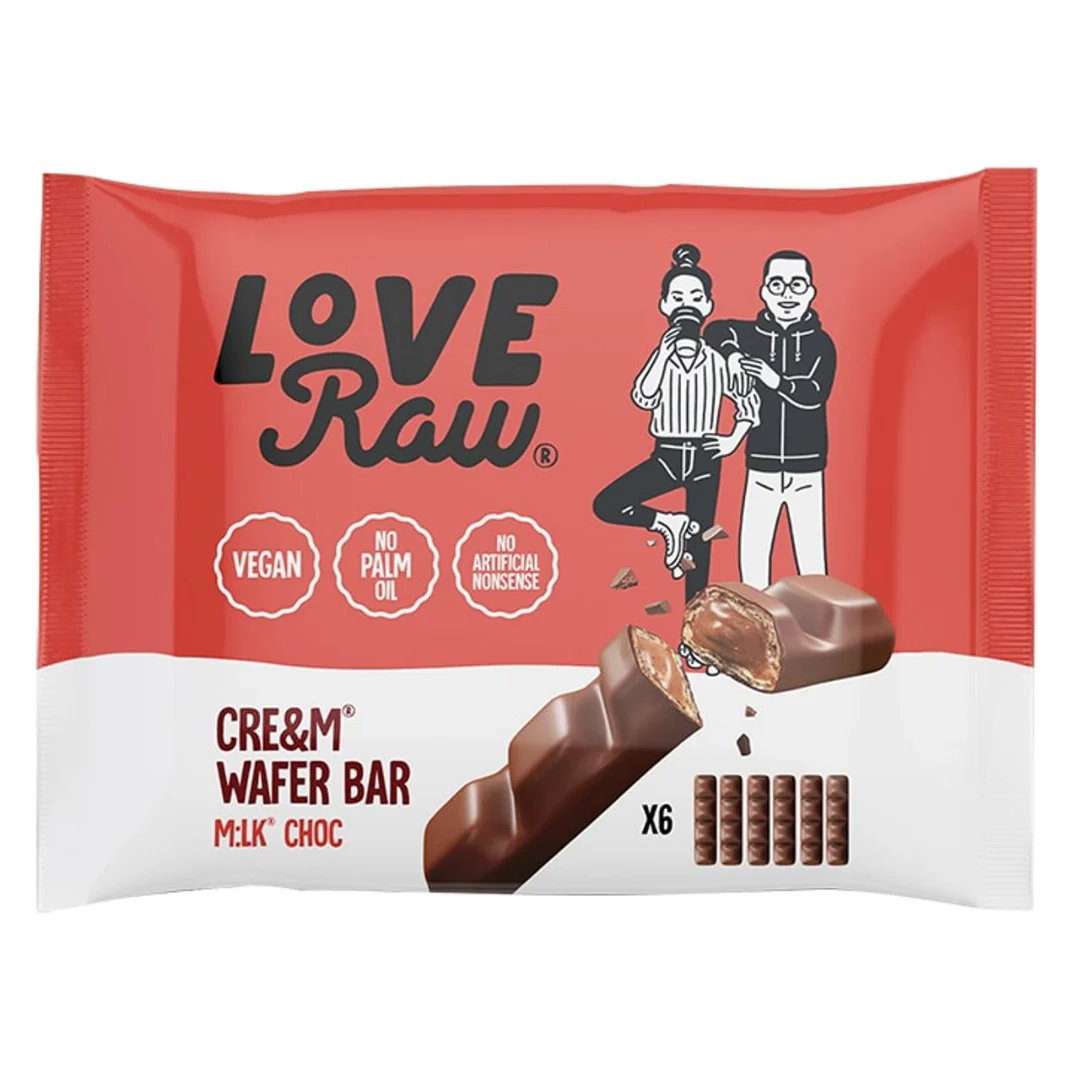 LoveRaw Vegan M:lk Choc Wafer Bar Mult-Pack 6 x 21.5g
