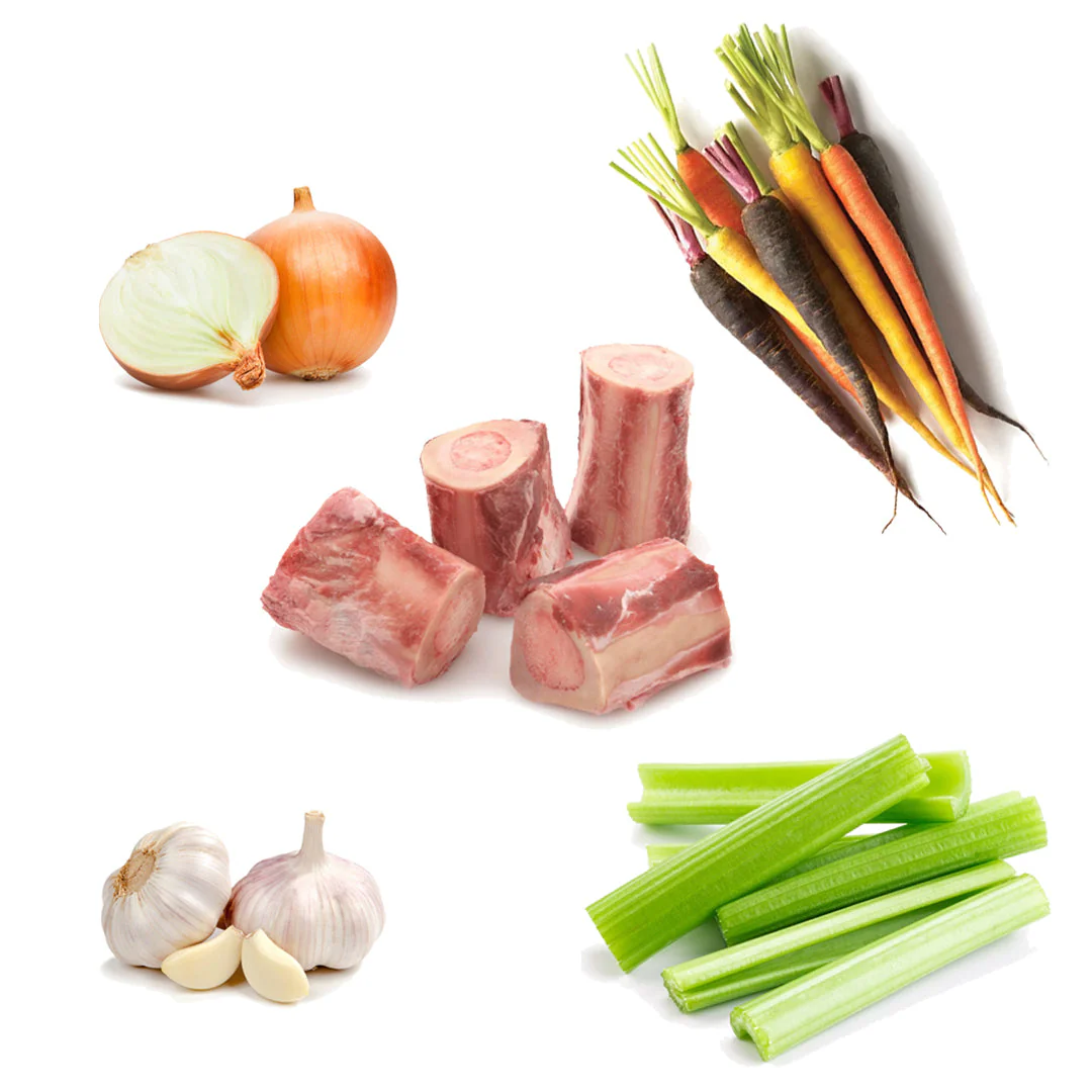 Nourishing Beef and Veggie Soup Box | 5 Ingredietns | Beef Marrow Bones | Rainbow Carrots | Onion | Celery | Garlic
