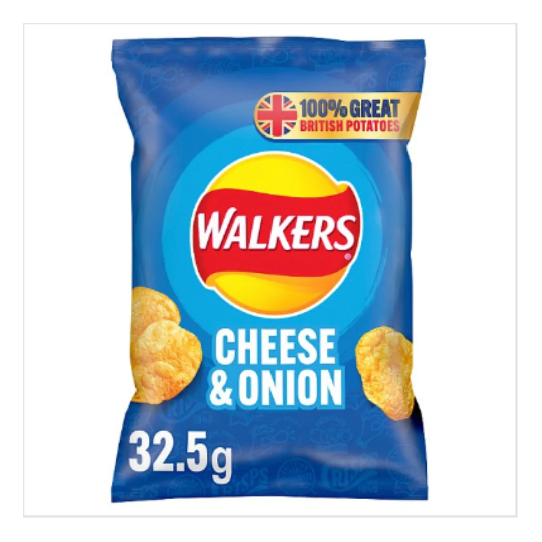Walkers Cheese & Onion Crisps 32.5g x Case of 32