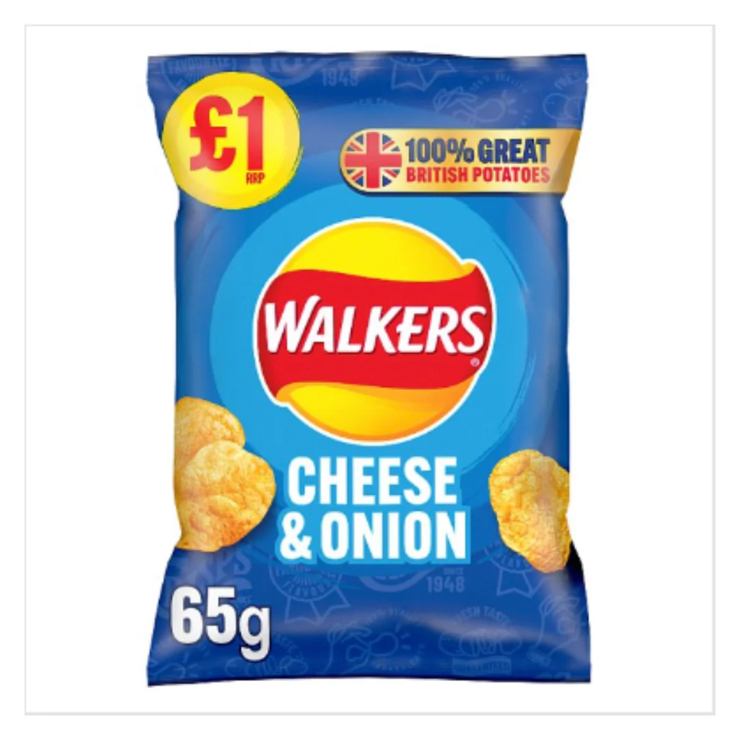 Walkers Cheese & Onion Crisps 65g x Case of 15