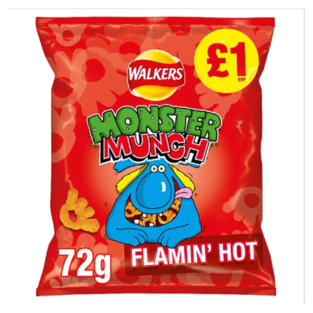 Walkers Monster Munch Flamin' Hot Snacks 72g x Case of 15