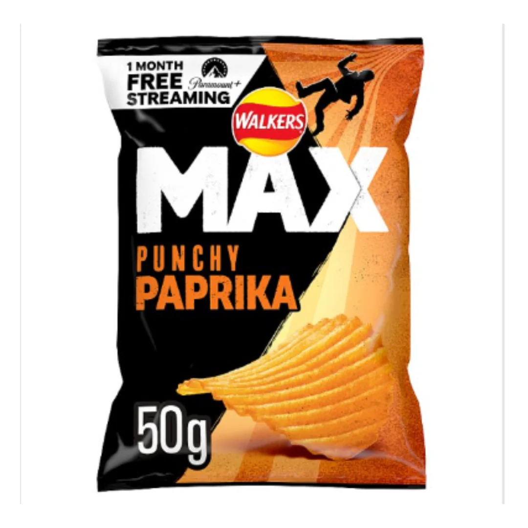 Walkers Max Punchy Paprika Crisps 50g x Case of 24