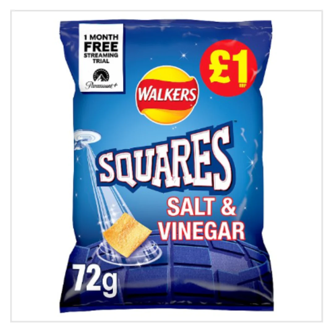 Walkers Squares Salt & Vinegar Snacks 72g x Case of 15
