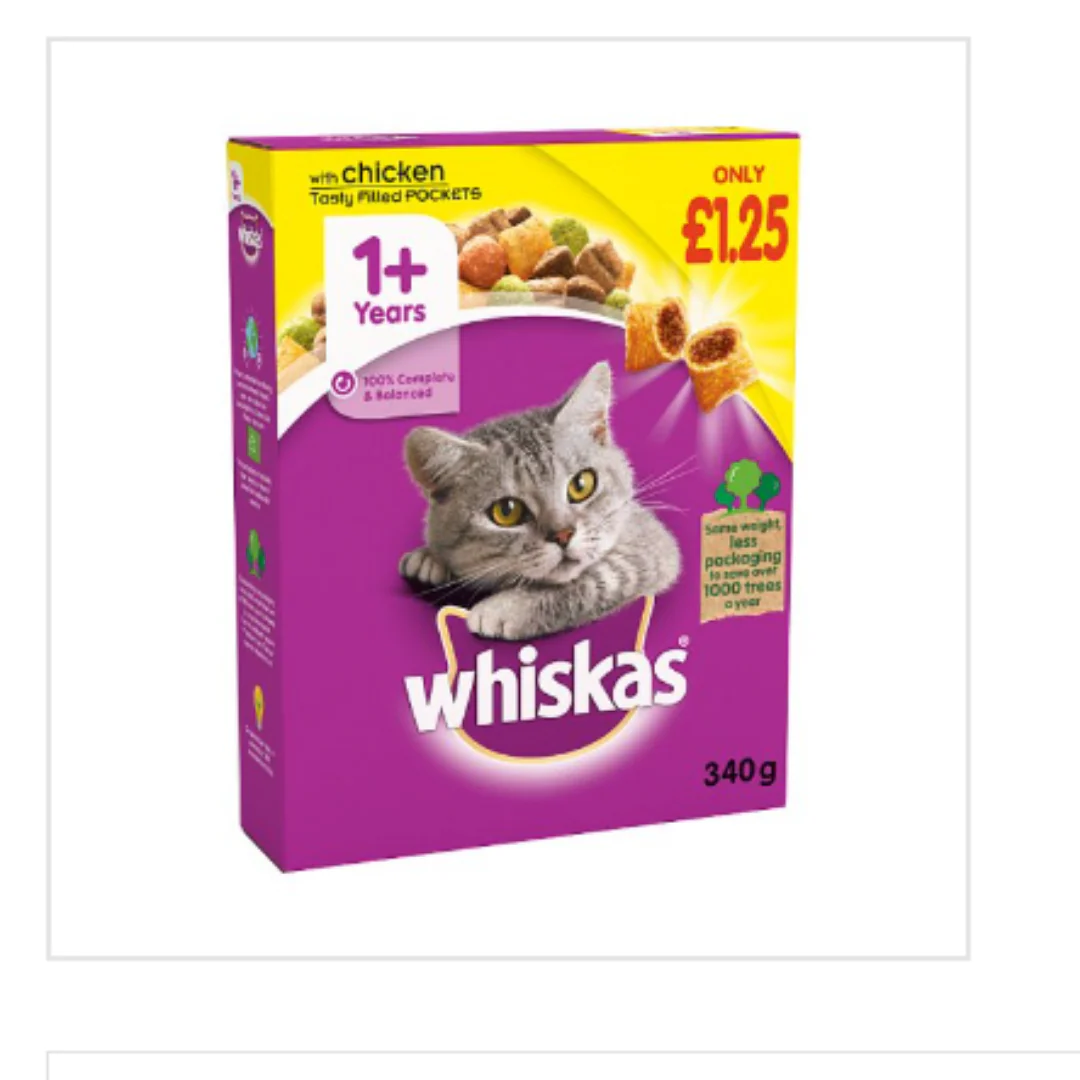 Whiskas Adult Complete Dry Cat Food Biscuits Chicken 340g x Case of 6