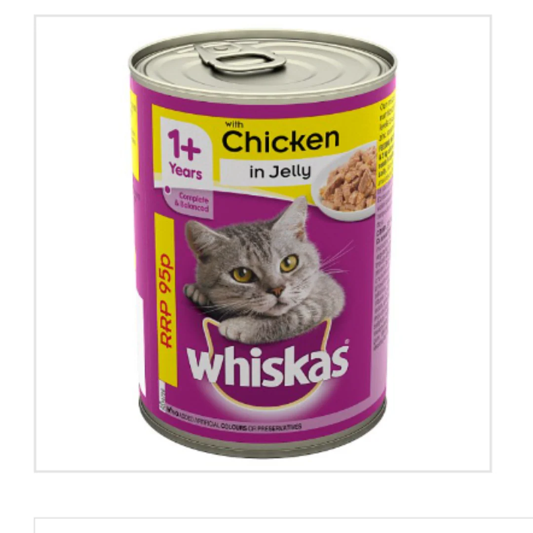 Whiskas Adult Wet Cat Food Tin Chicken in Jelly 390g x Case of 12