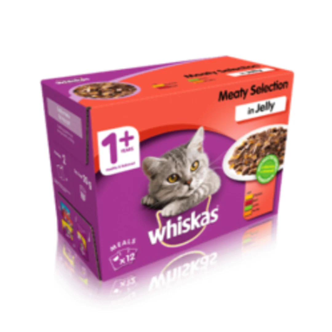 Whiskas Adult Wet Cat Food Pouches Meaty Selection in Jelly  100g x 48 Pouches
