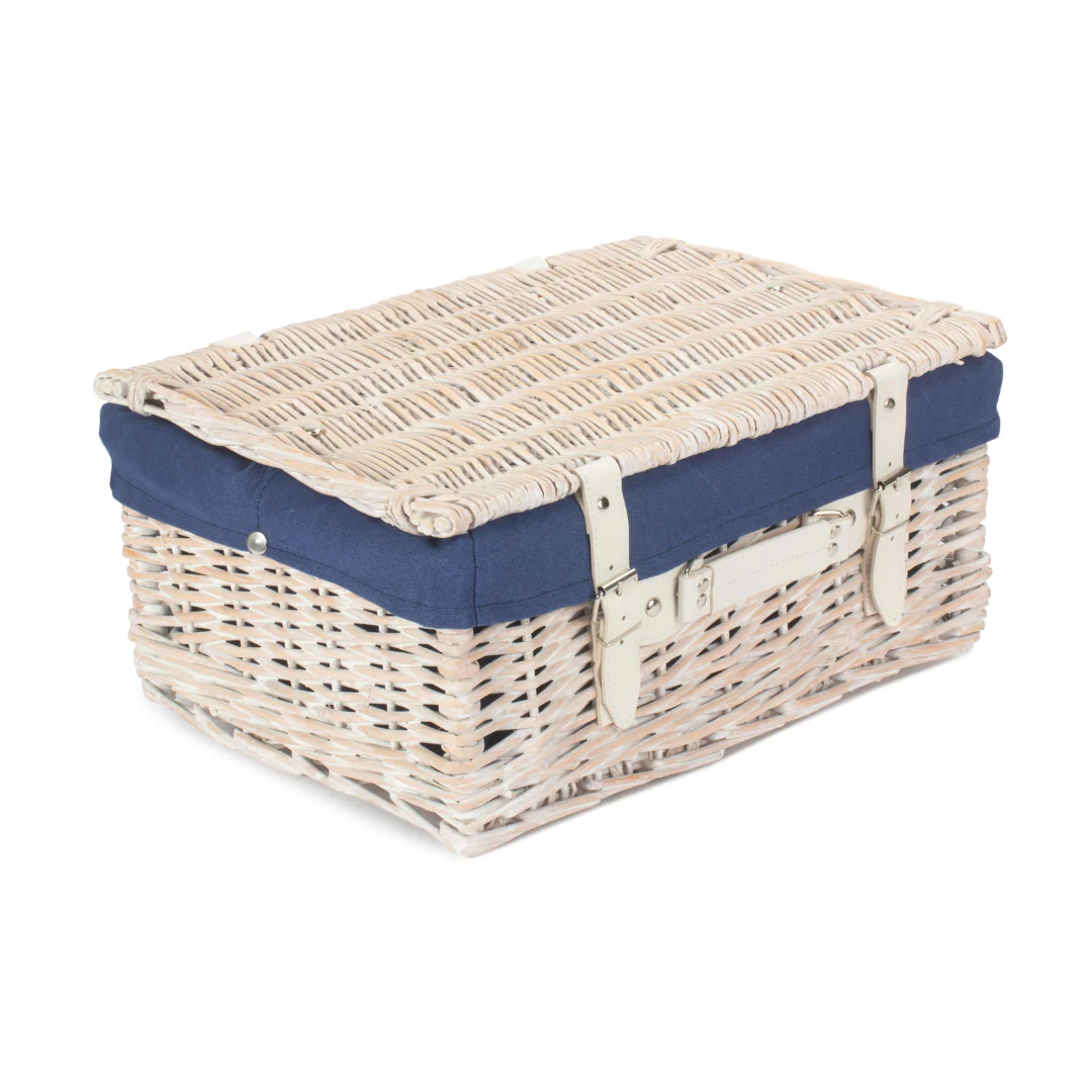 16" White Hamper With Navy Blue Lining