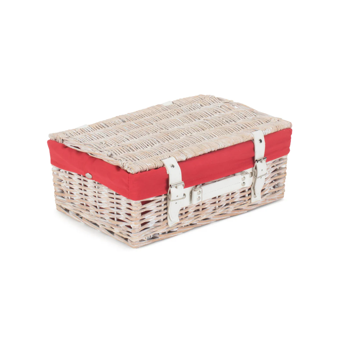 14" White Hamper With Red Lining