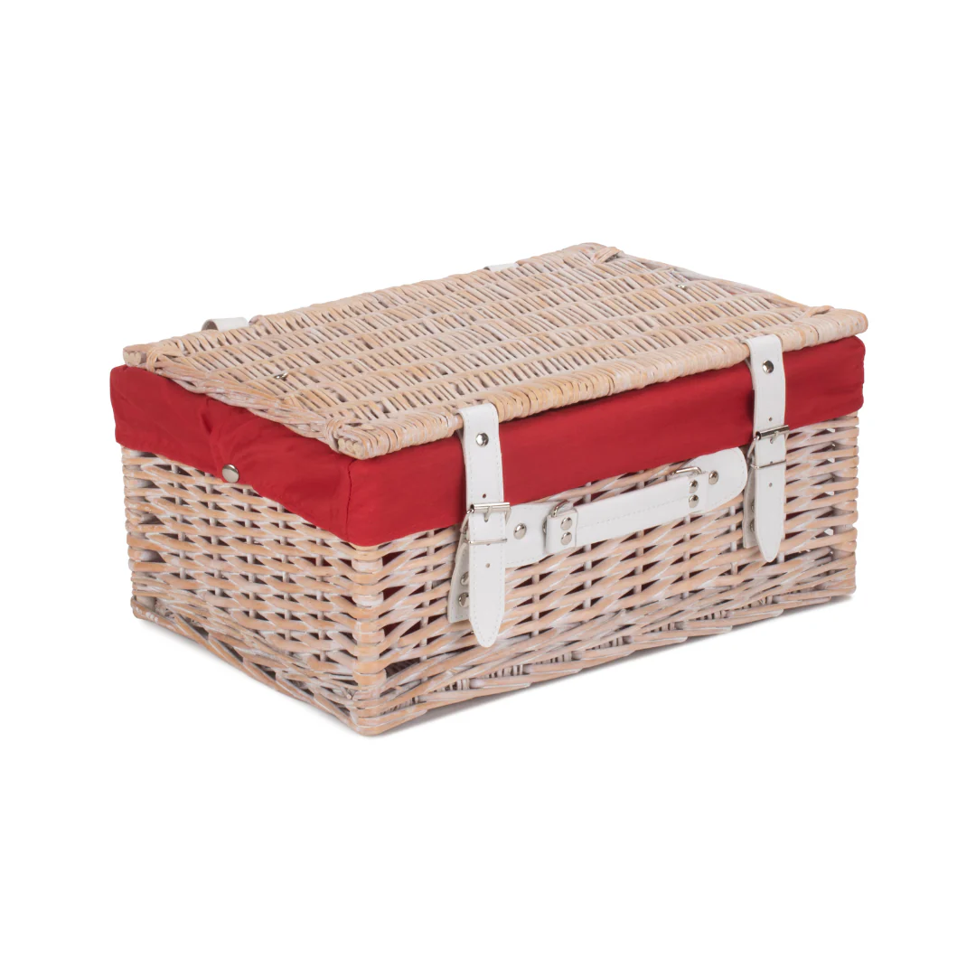 16" White Hamper With Red Lining