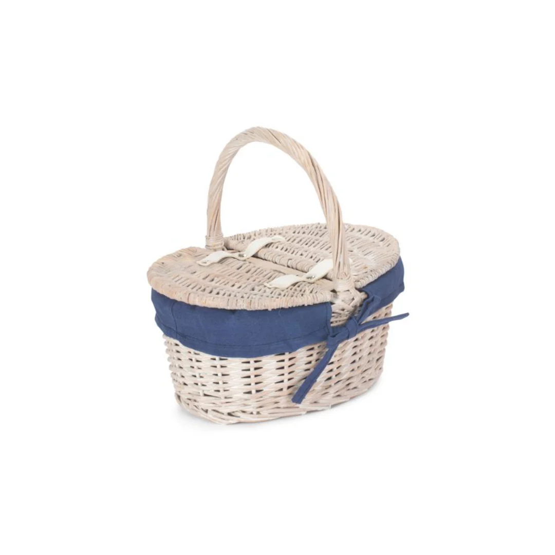 Child's White Wash Lidded Hamper With Navy Blue Lining