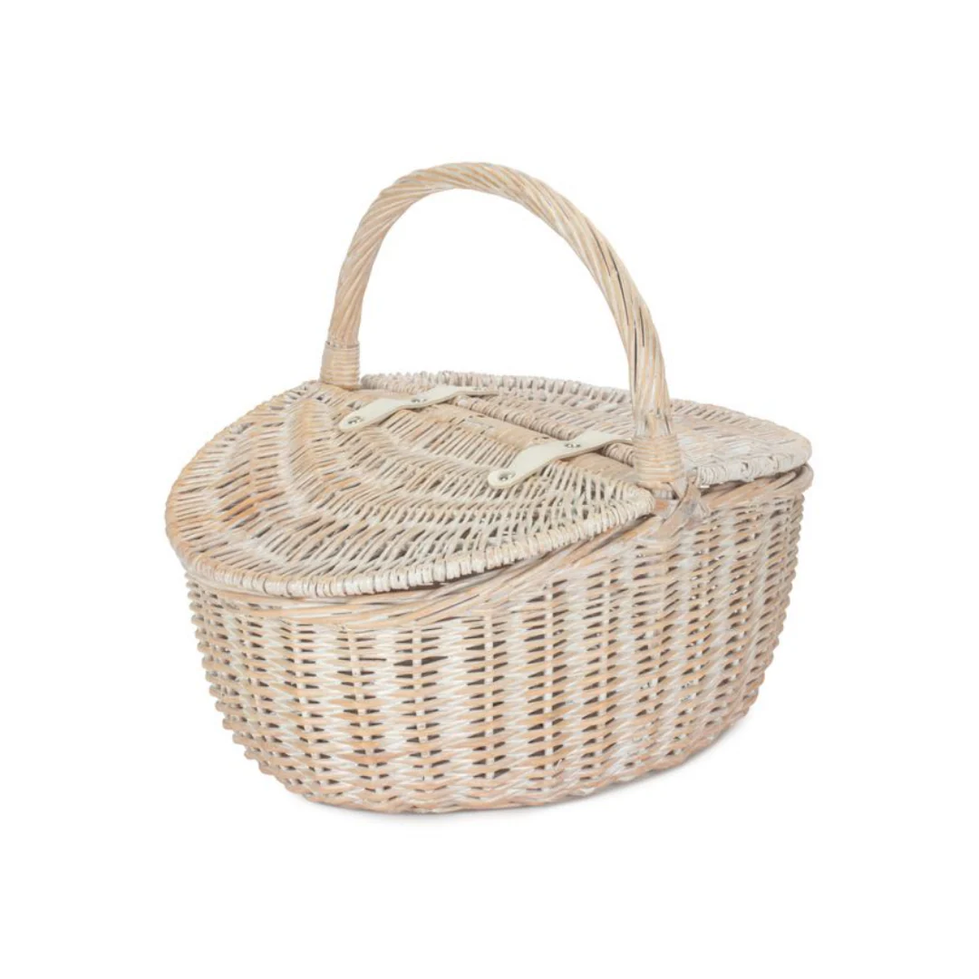 White Wash Finish Oval Picnic - Unlined