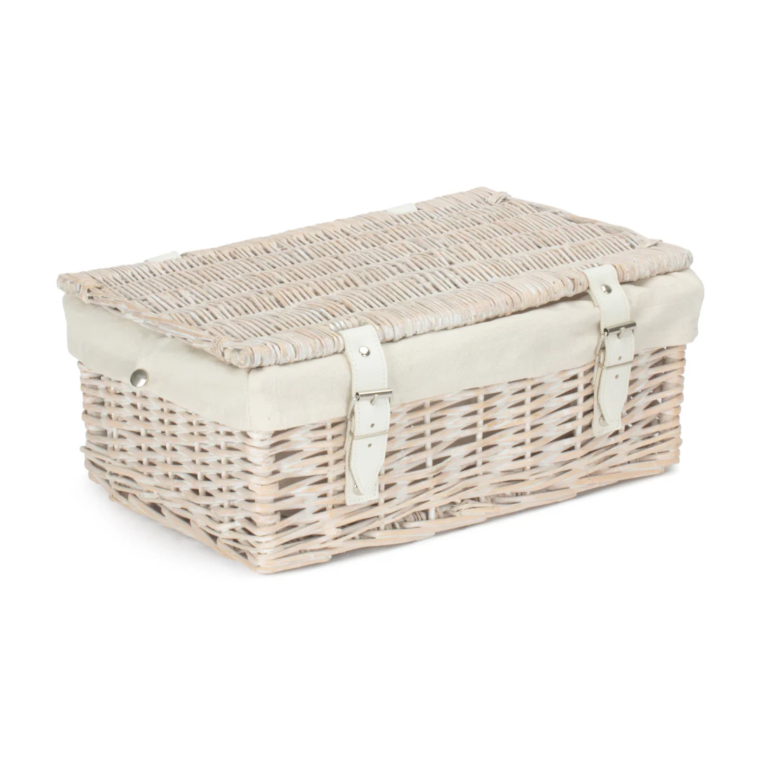 14 Inch Empty Wicker Hamper Basket - White Wash - White Lining